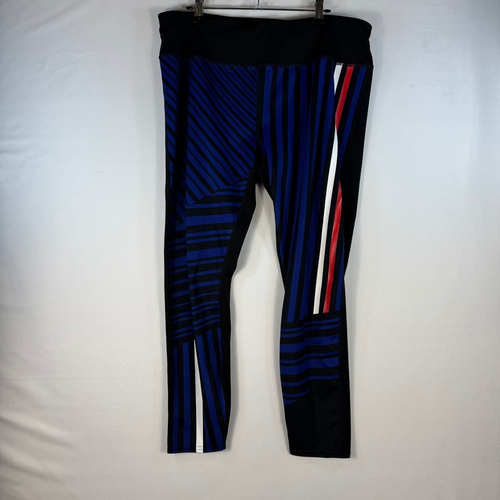 Athleta Be Free Tights XL Blue Black Striped Running Leggings 870896-00